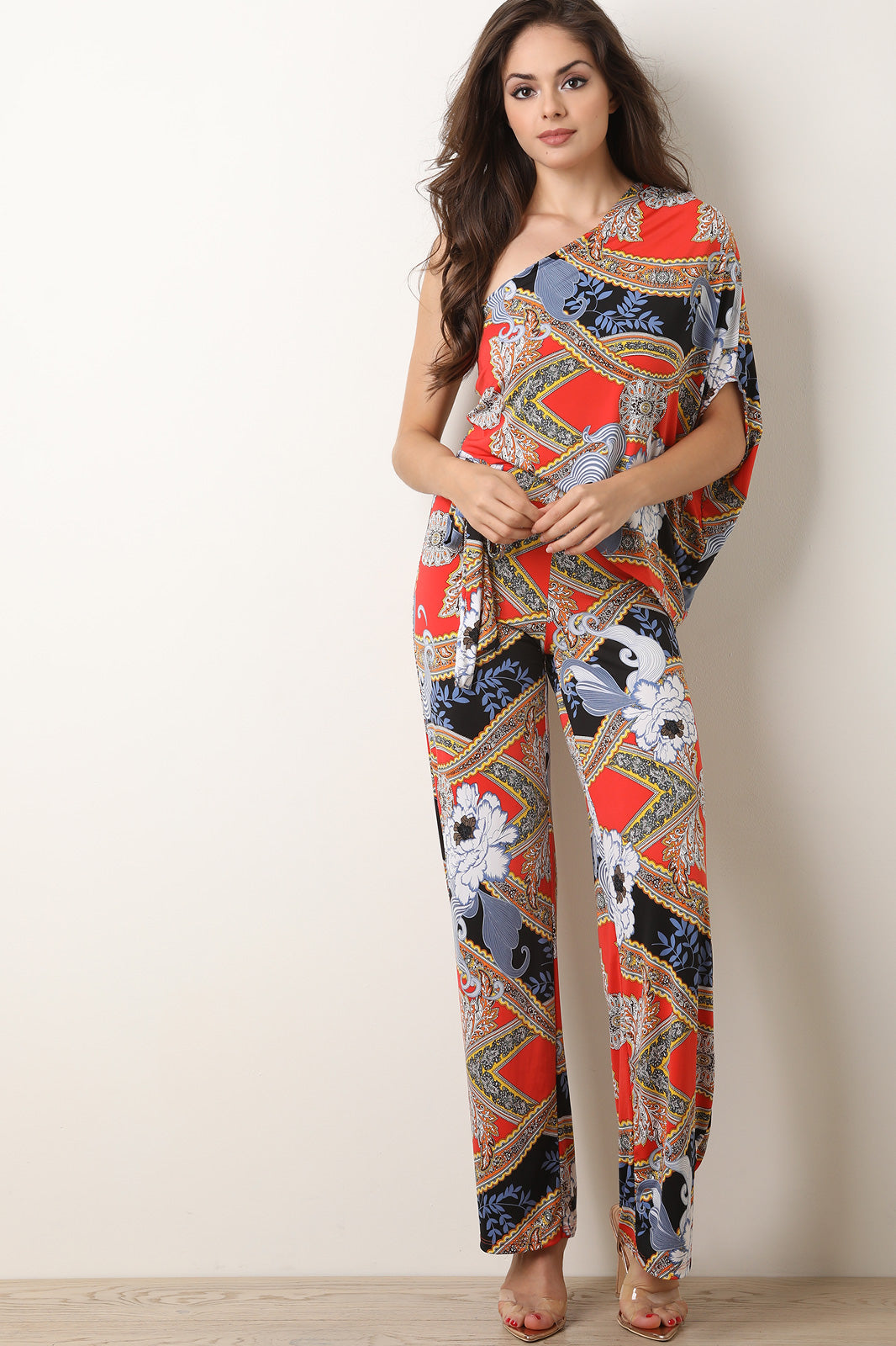 Paisley Print One Shoulder Palazzo Jumpsuit - YuppyCollections