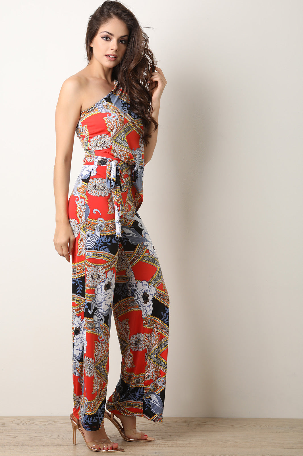 Paisley Print One Shoulder Palazzo Jumpsuit - YuppyCollections