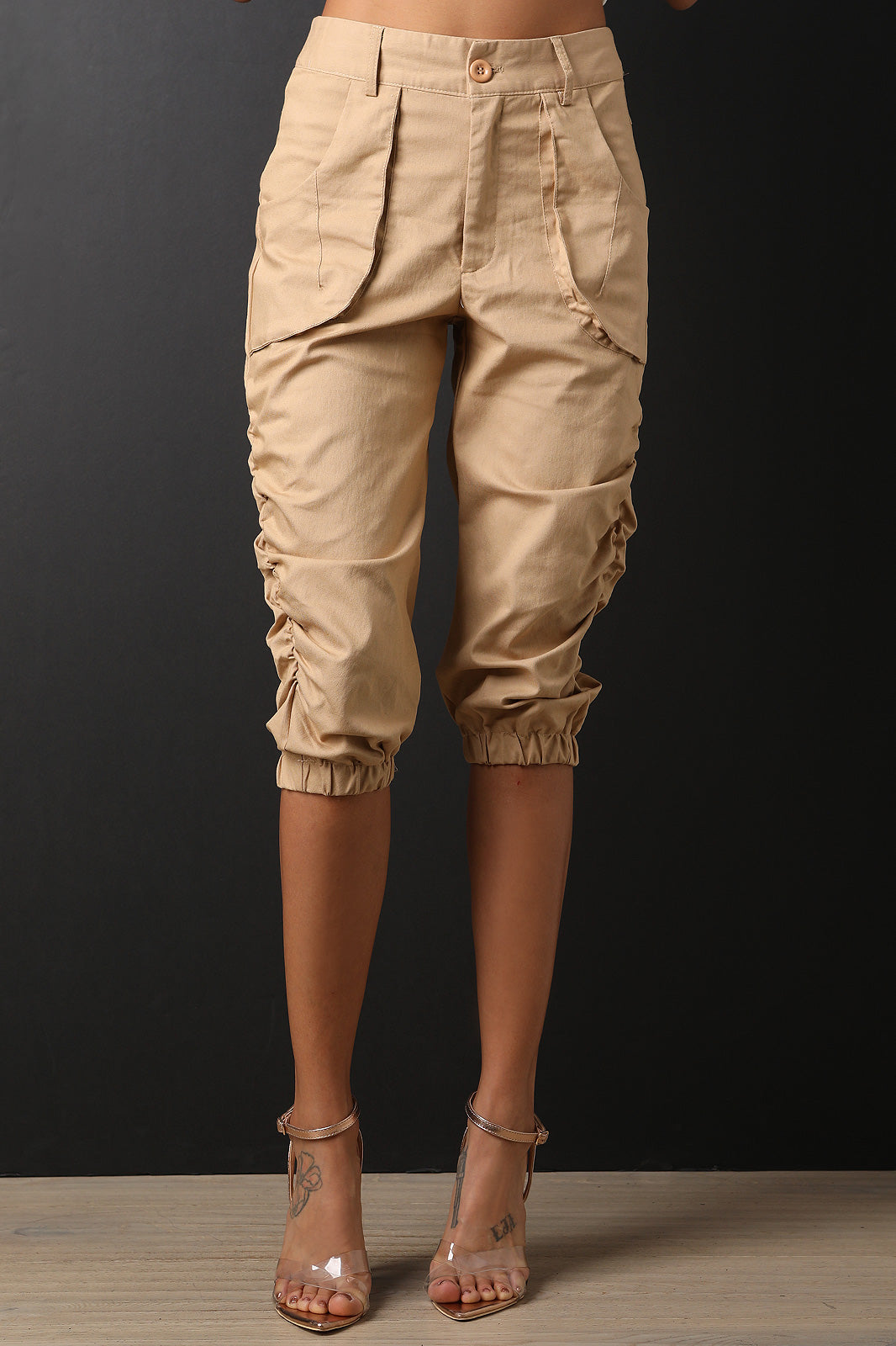 Ruched Utility Capri Pants - YuppyCollections