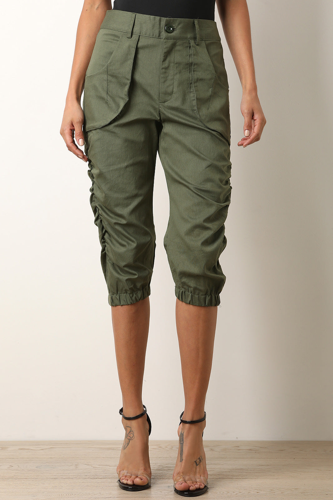 Ruched Utility Capri Pants - YuppyCollections