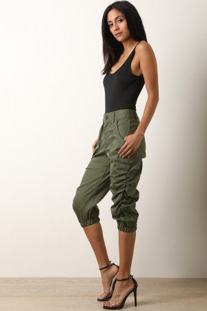 Ruched Utility Capri Pants - YuppyCollections