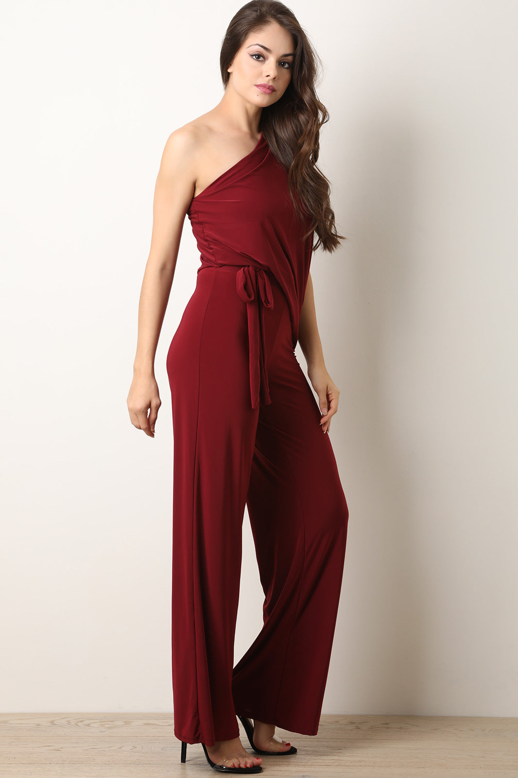 One Shoulder Tie-Waist Wide Leg Jumpsuit - YuppyCollections