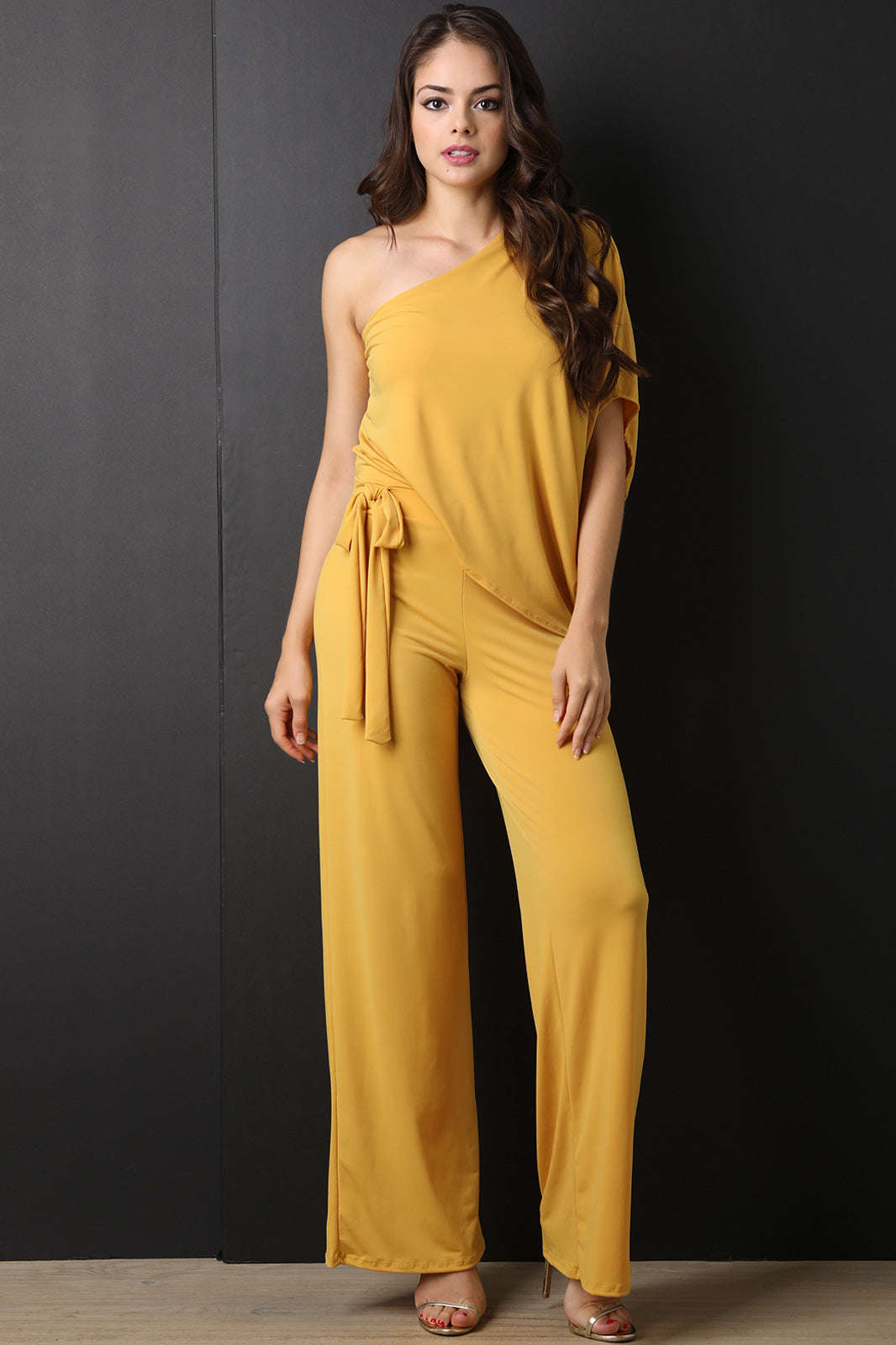 One Shoulder Tie-Waist Wide Leg Jumpsuit - YuppyCollections