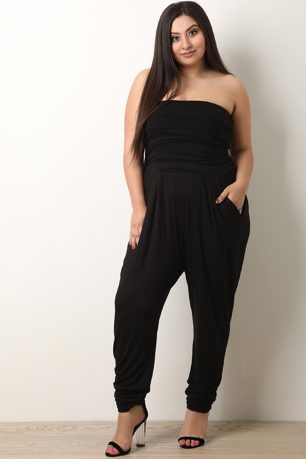 Strapless Ruched Tube Jumpsuit - YuppyCollections