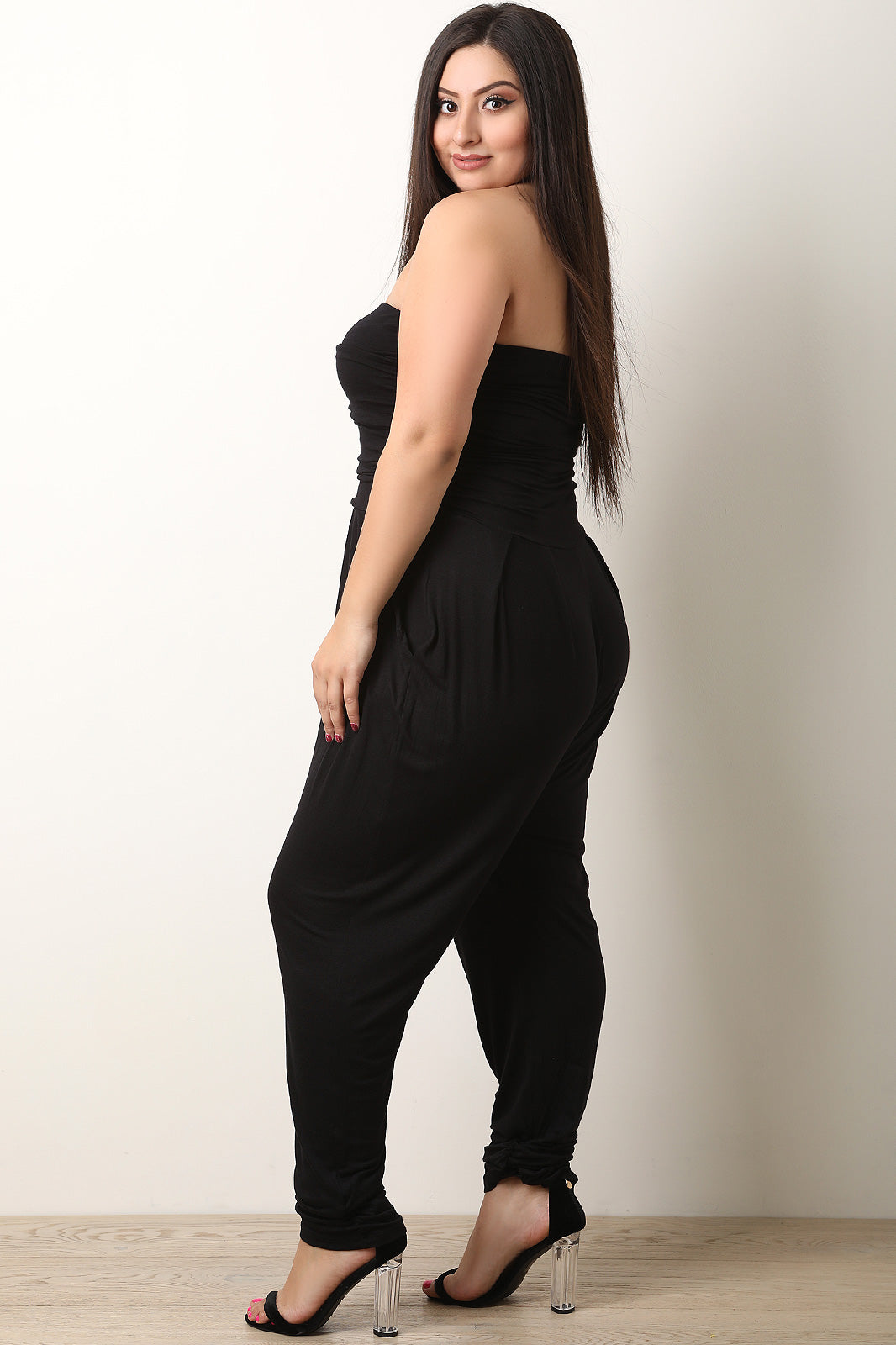 Strapless Ruched Tube Jumpsuit - YuppyCollections