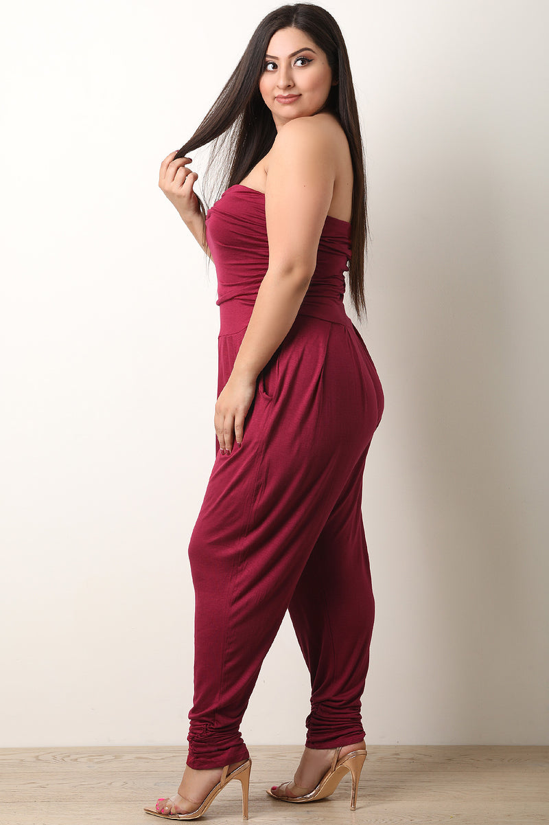 Strapless Ruched Tube Jumpsuit - YuppyCollections