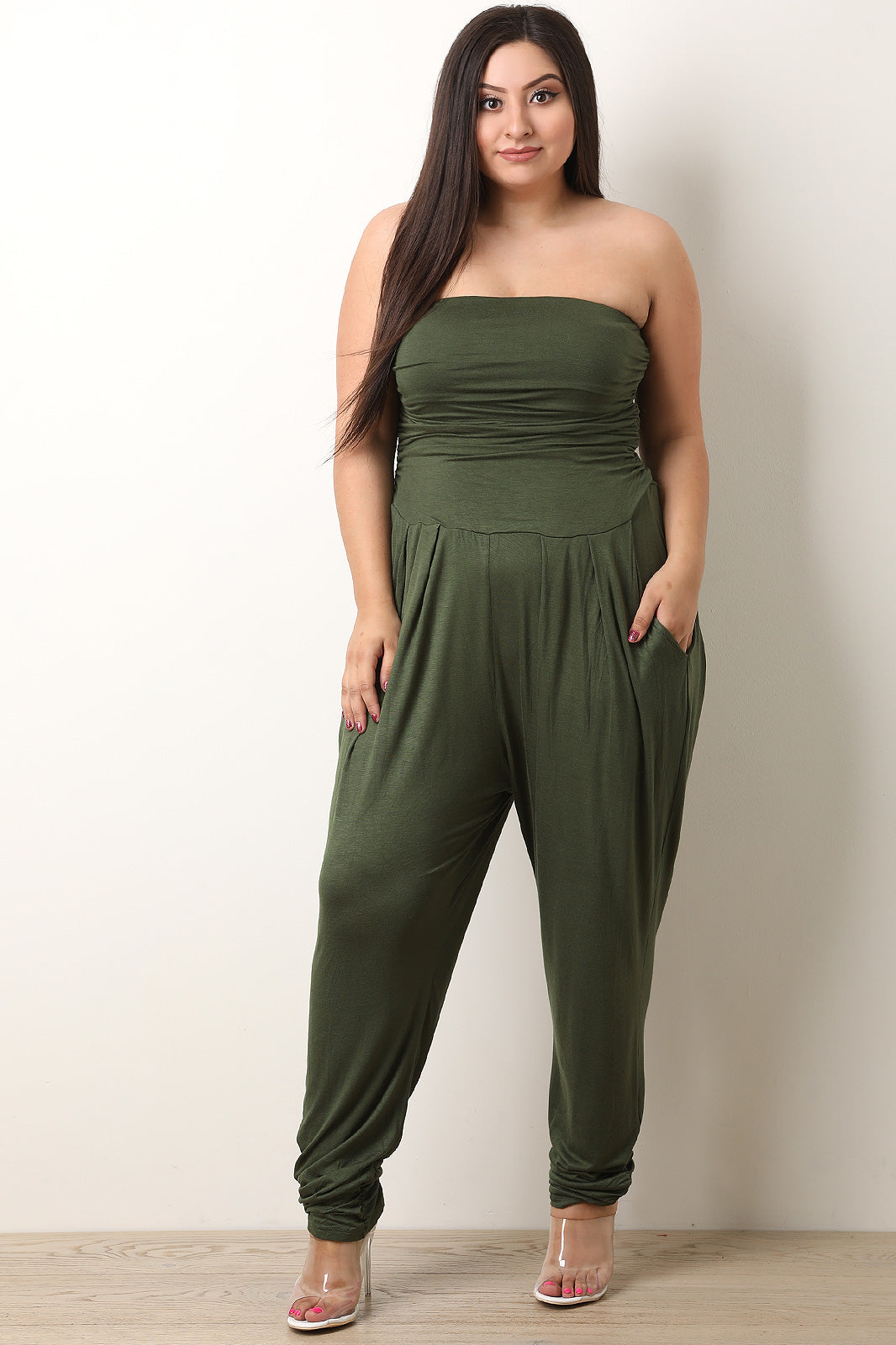 Strapless Ruched Tube Jumpsuit - YuppyCollections