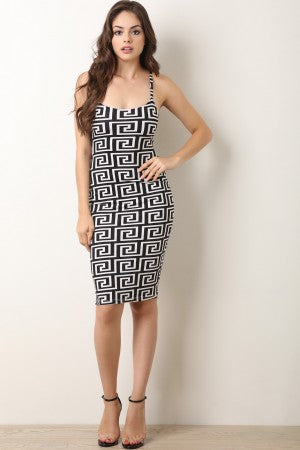 Maze Print Cami Bodycon Midi Dress - YuppyCollections