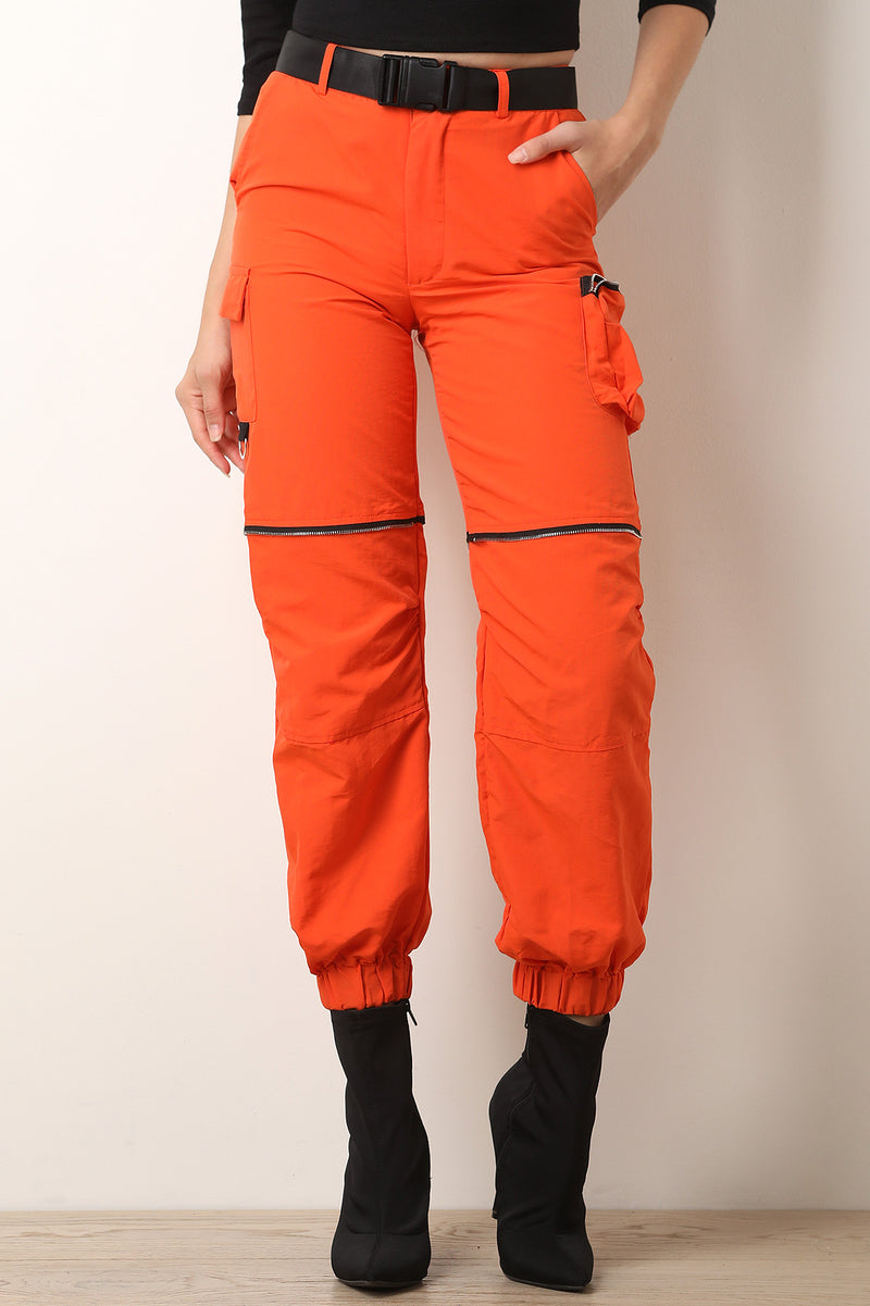 Zipper Trim Cargo Belted Jogger Pants - YuppyCollections