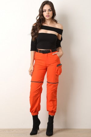 Zipper Trim Cargo Belted Jogger Pants - YuppyCollections