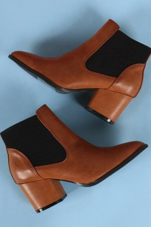 Bamboo Pointy Toe Elastic Gore Chunky Heeled Booties - YuppyCollections