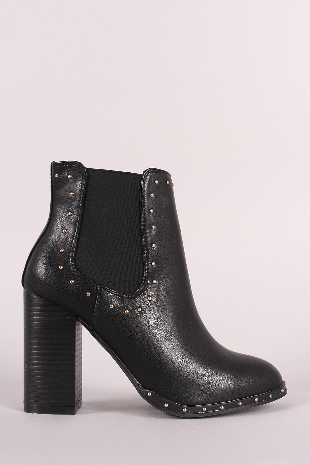 Bamboo Studded Elastic Gore Chunky Heeled Ankle Boots - YuppyCollections