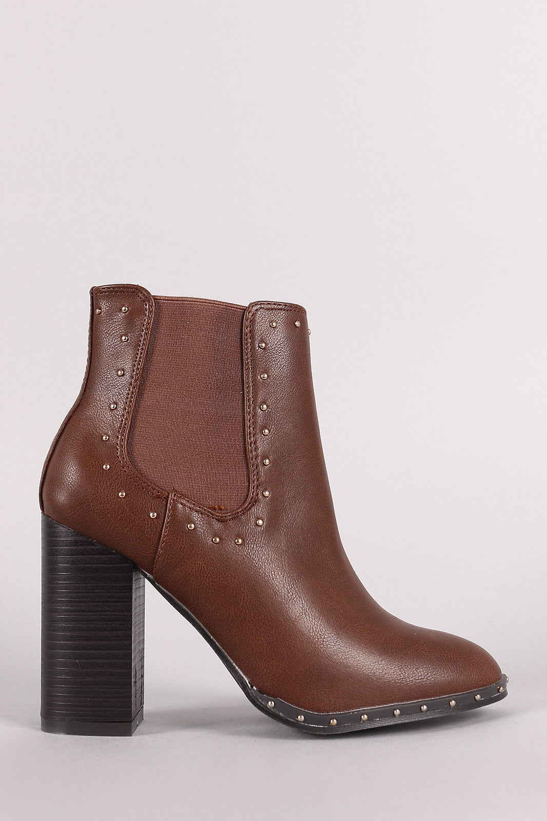 Bamboo Studded Elastic Gore Chunky Heeled Ankle Boots - YuppyCollections