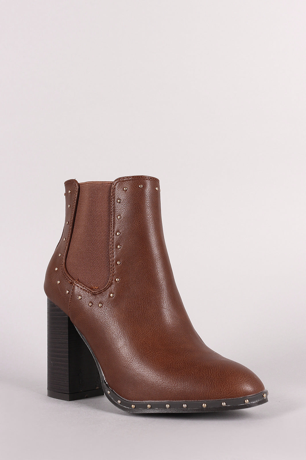 Bamboo Studded Elastic Gore Chunky Heeled Ankle Boots - YuppyCollections