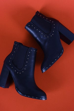 Bamboo Studded Elastic Gore Chunky Heeled Ankle Boots - YuppyCollections