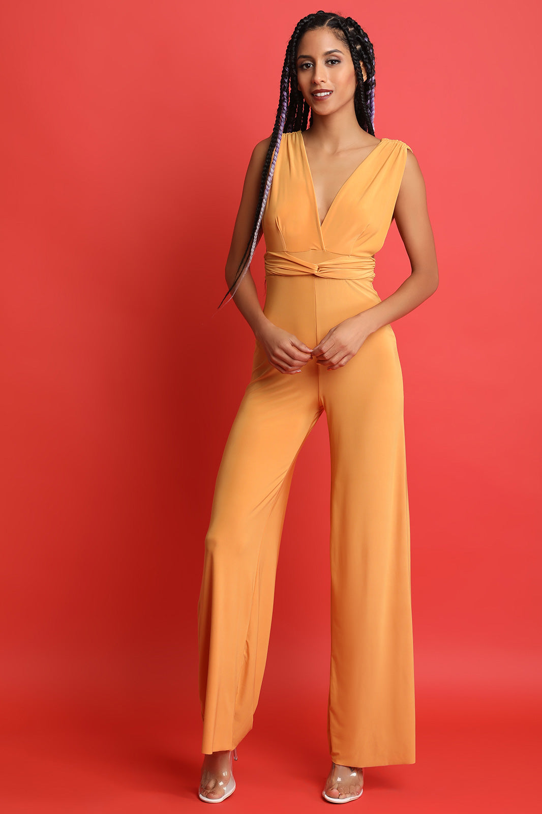 Sleeveless V-Neck Palazzo Jumpsuit - YuppyCollections