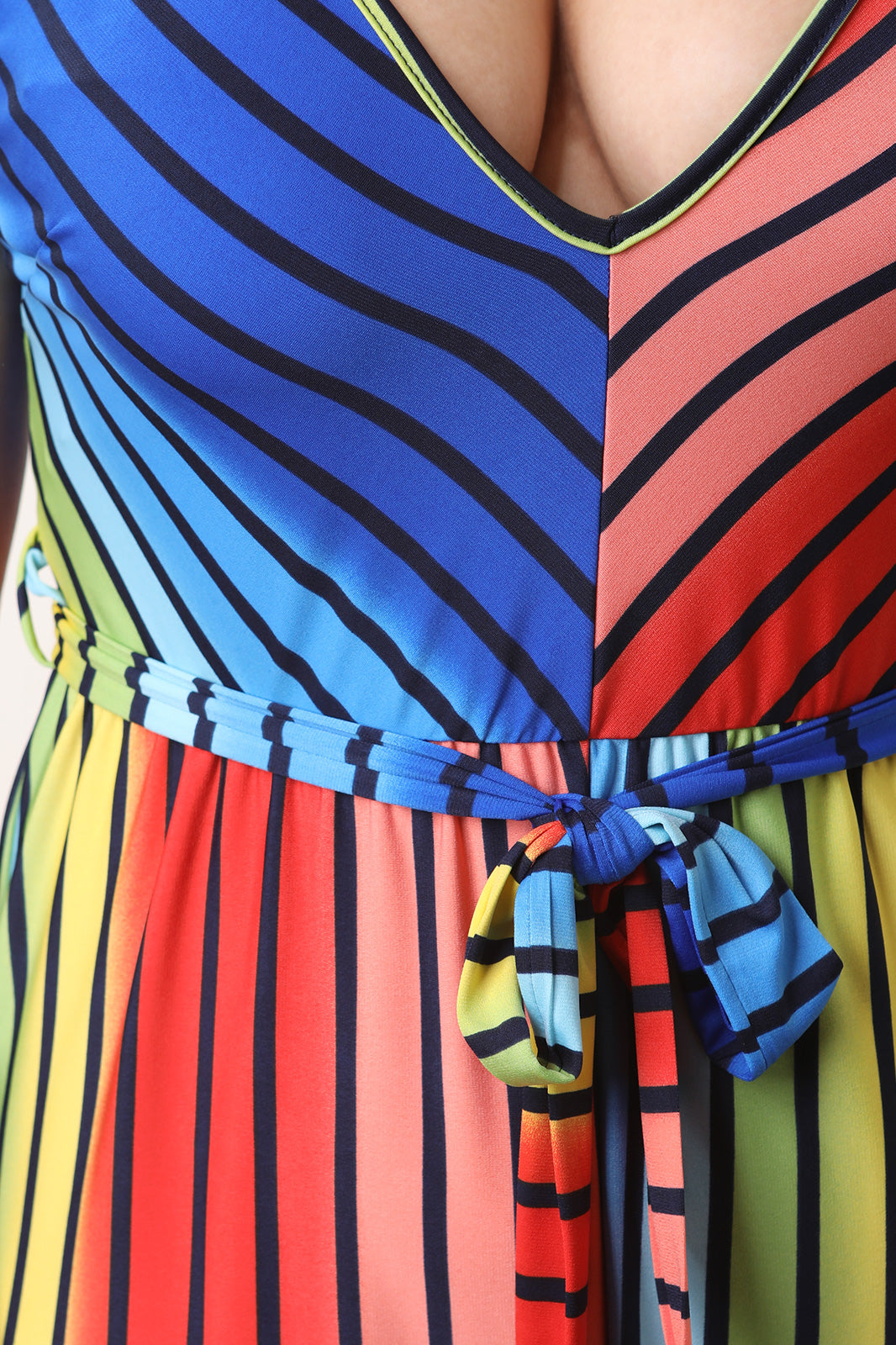 Rainbow Striped Sleeveless Self-Tie Palazzo Jumpsuit - YuppyCollections