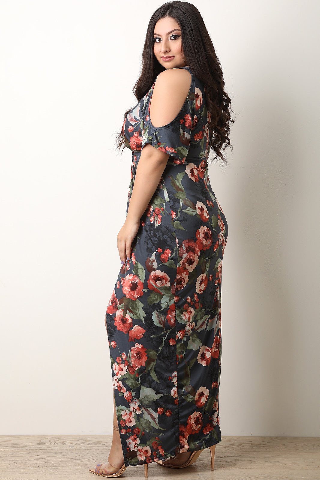 Floral Center Knot Front Slit Maxi Dress - YuppyCollections