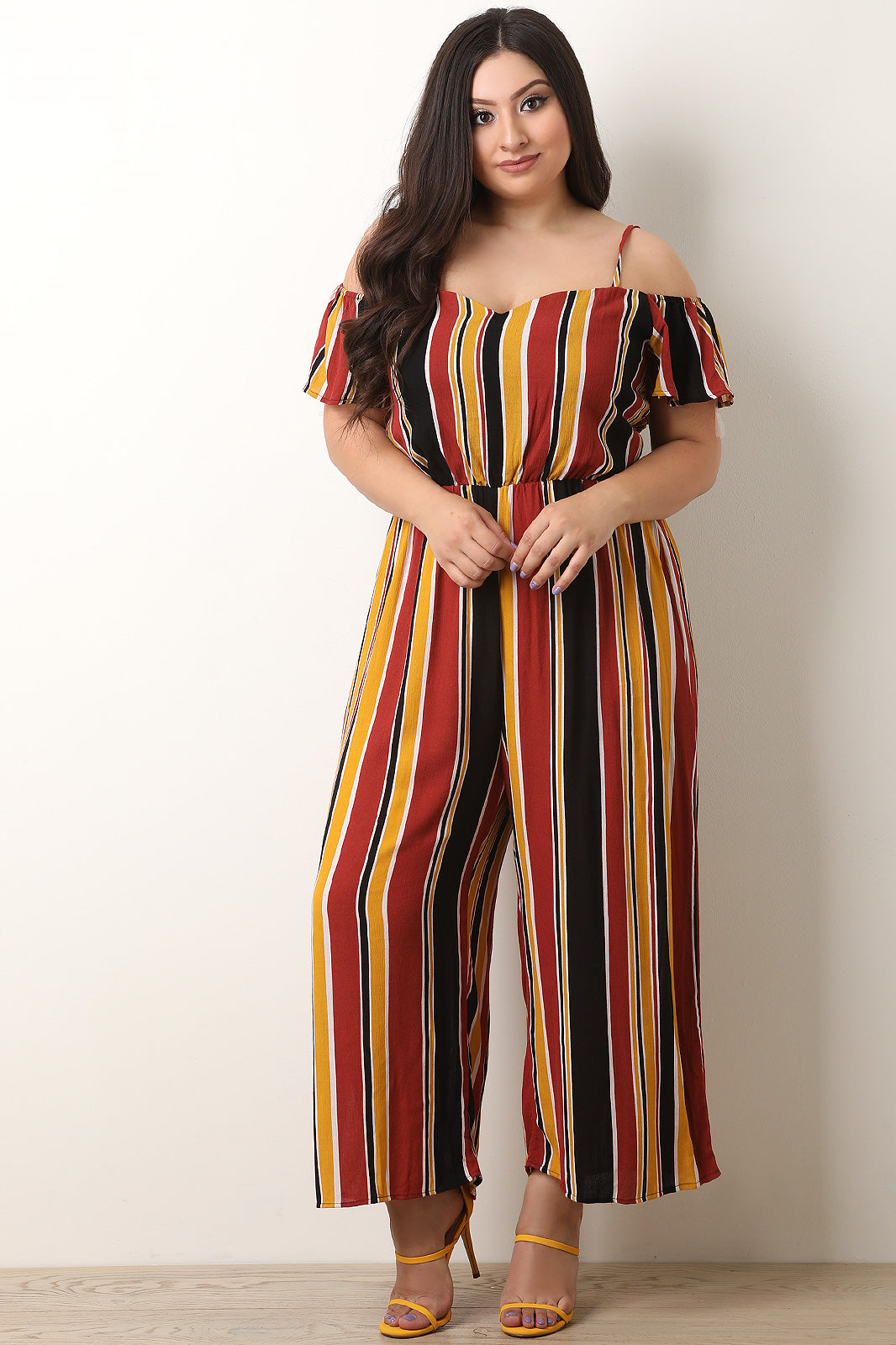 Striped Sweetheart Bardot Palazzo Jumpsuit - YuppyCollections