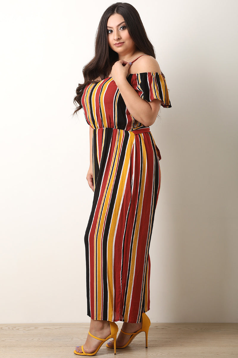 Striped Sweetheart Bardot Palazzo Jumpsuit - YuppyCollections