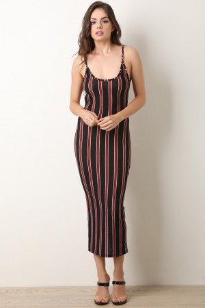 Striped Cami Open Back Midi Dress - YuppyCollections