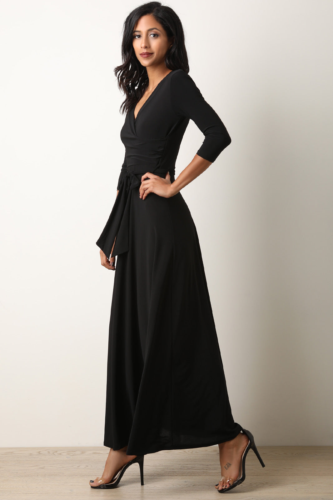 Surplice Waist Sash Maxi Dress - YuppyCollections