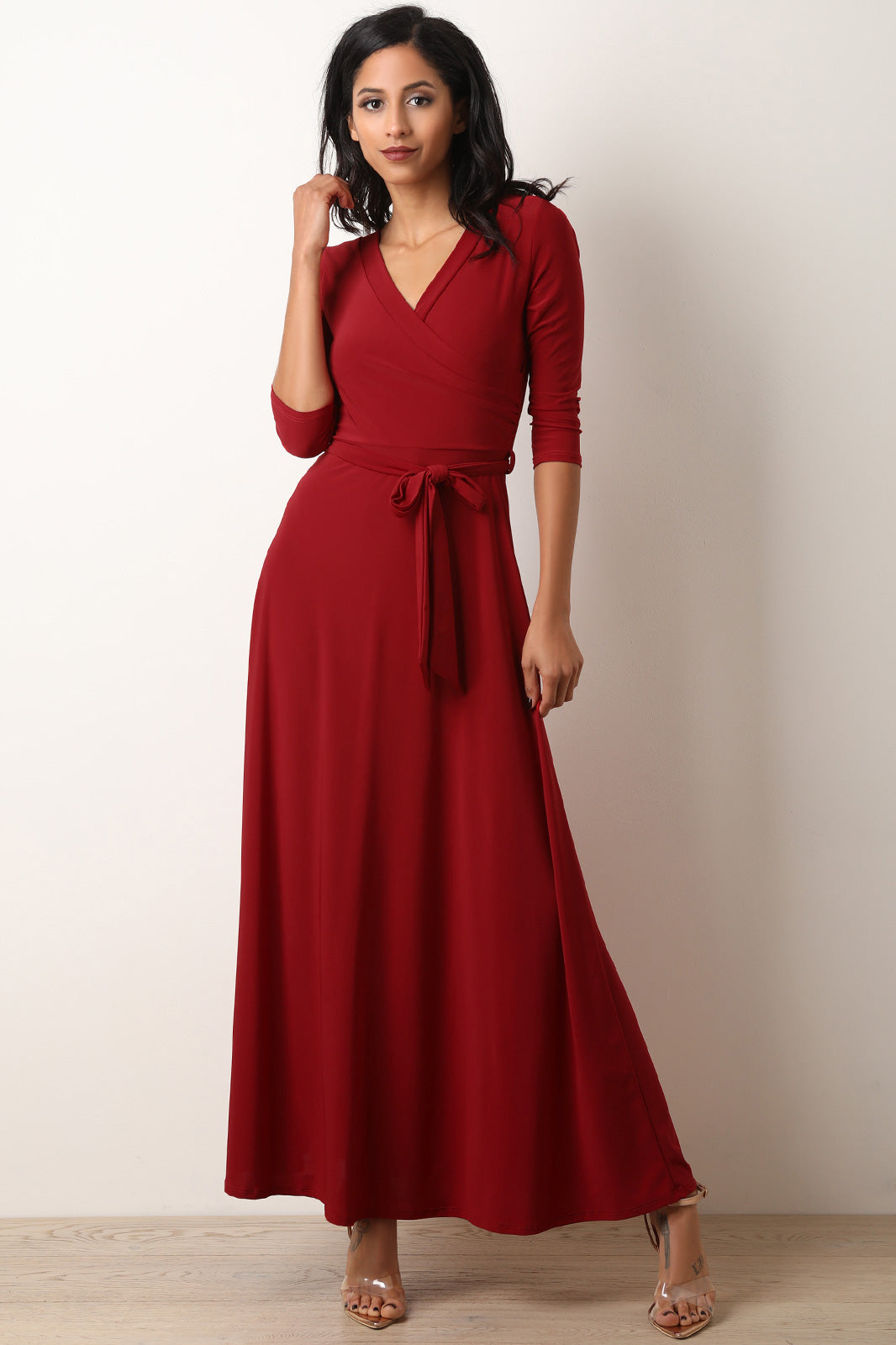 Surplice Waist Sash Maxi Dress - YuppyCollections