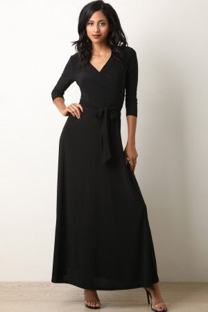 Surplice Waist Sash Maxi Dress - YuppyCollections