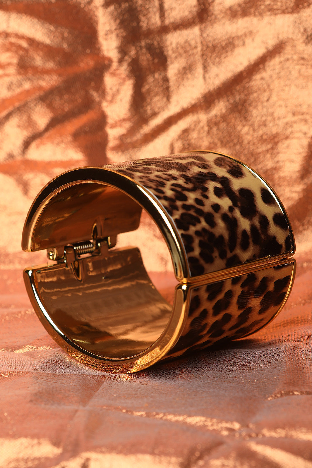 Textured Leopard Wide Hinged Bangle - YuppyCollections