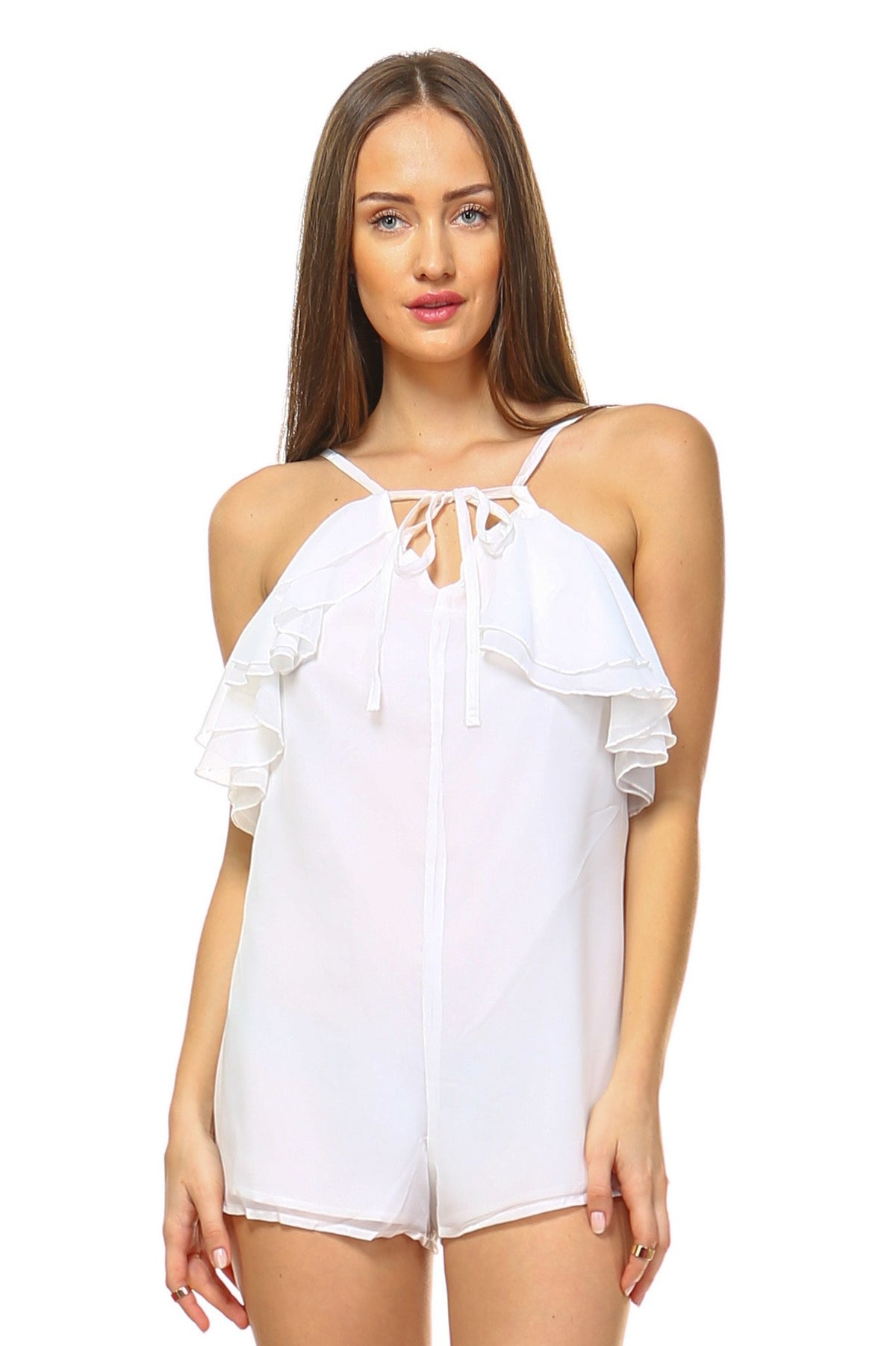 Women's Front Tie Ruffled Romper - YuppyCollections