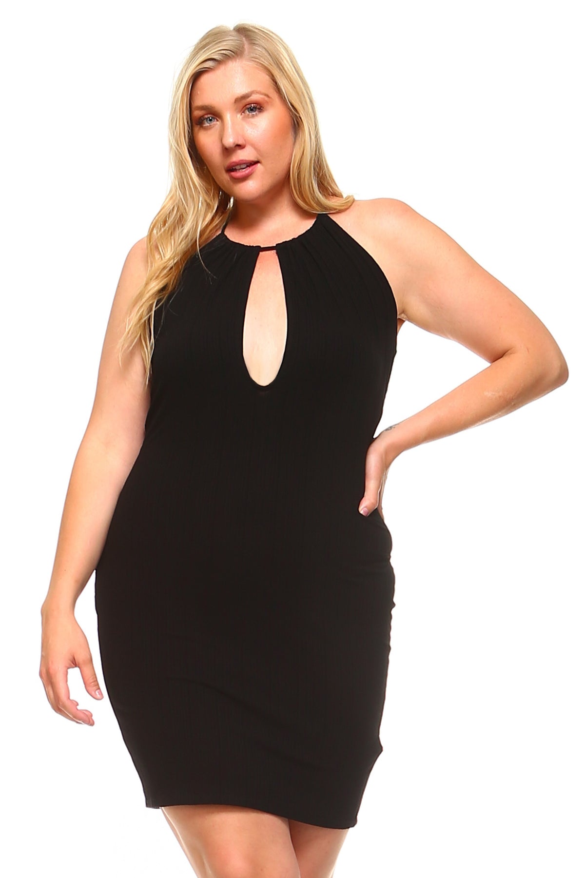 Women's Plus Size Halter Key Hole Mini Dress - YuppyCollections