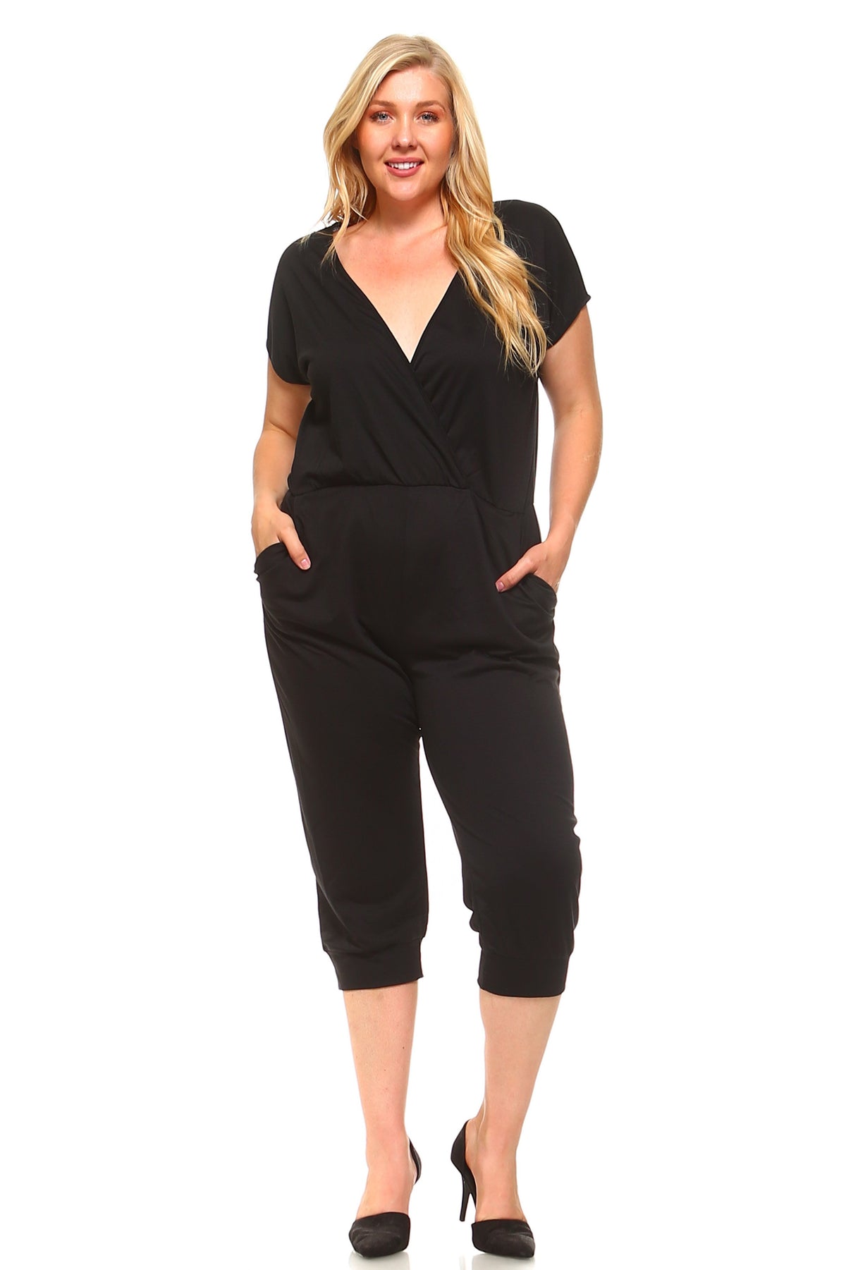 Women's Plus Size V-Neck T-shirt Jumpsuit - YuppyCollections