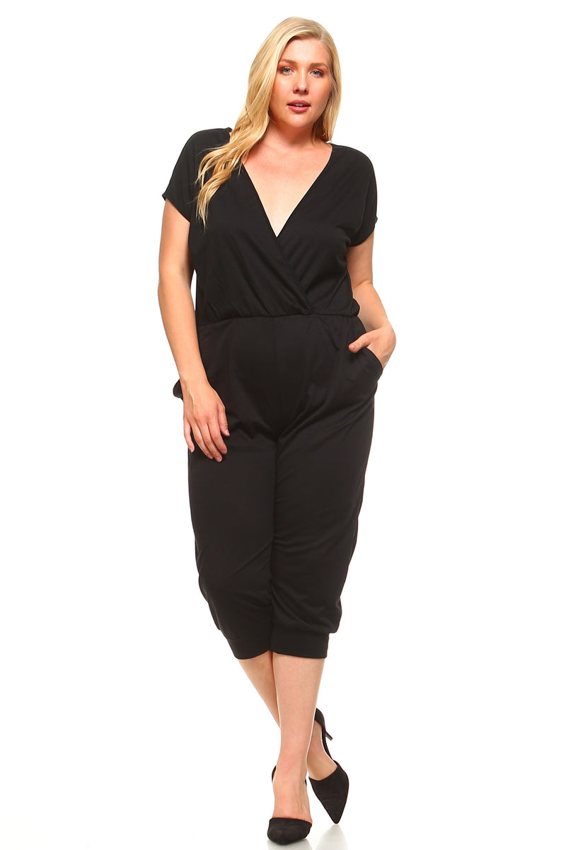 Women's Plus Size V-Neck T-shirt Jumpsuit - YuppyCollections