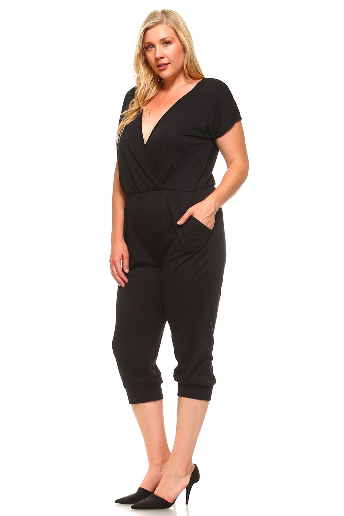 Women's Plus Size V-Neck T-shirt Jumpsuit - YuppyCollections