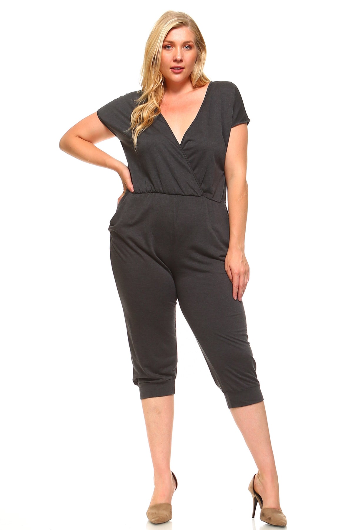 Women's Plus Size V-Neck T-shirt Jumpsuit - YuppyCollections