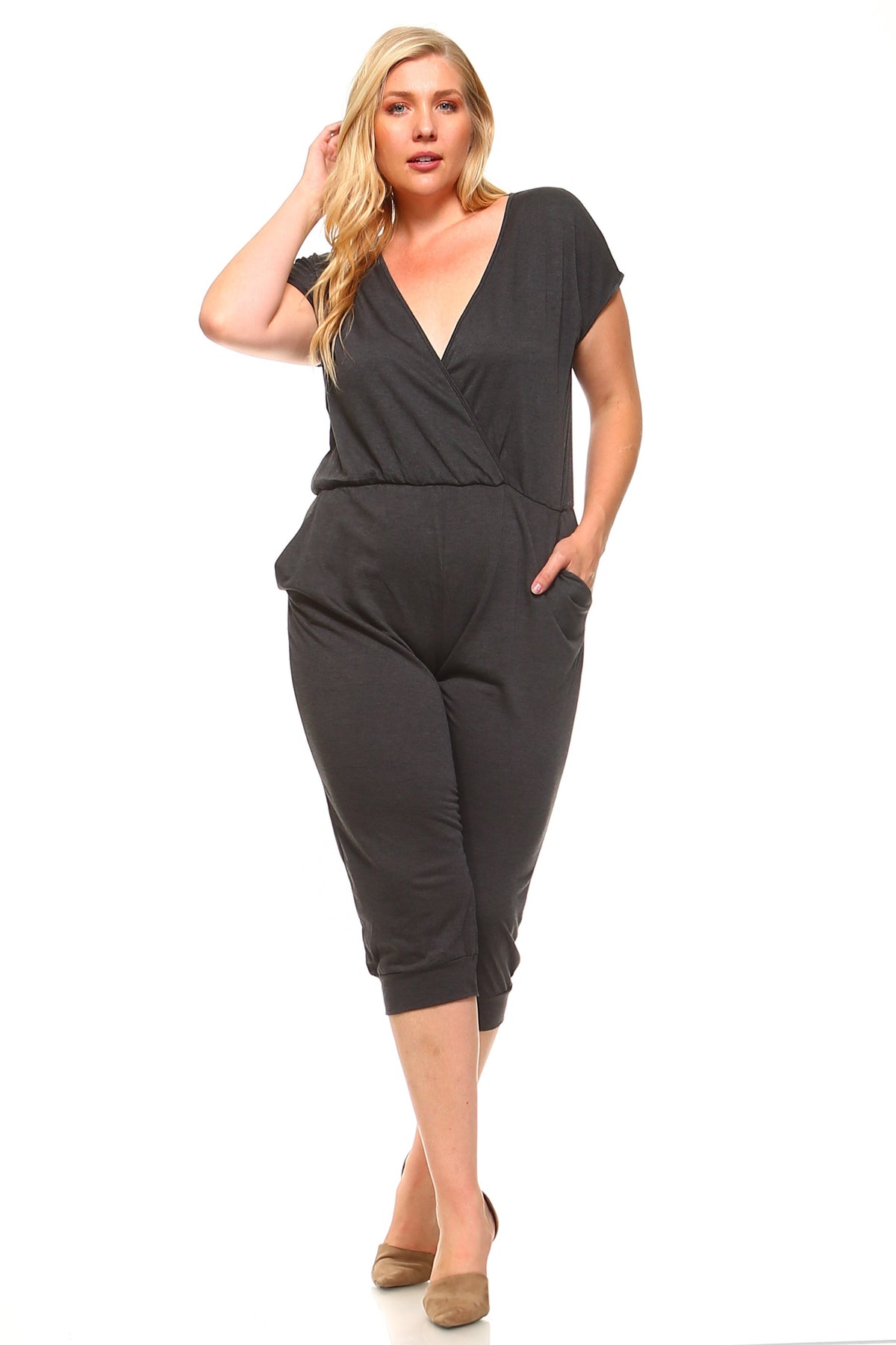 Women's Plus Size V-Neck T-shirt Jumpsuit - YuppyCollections