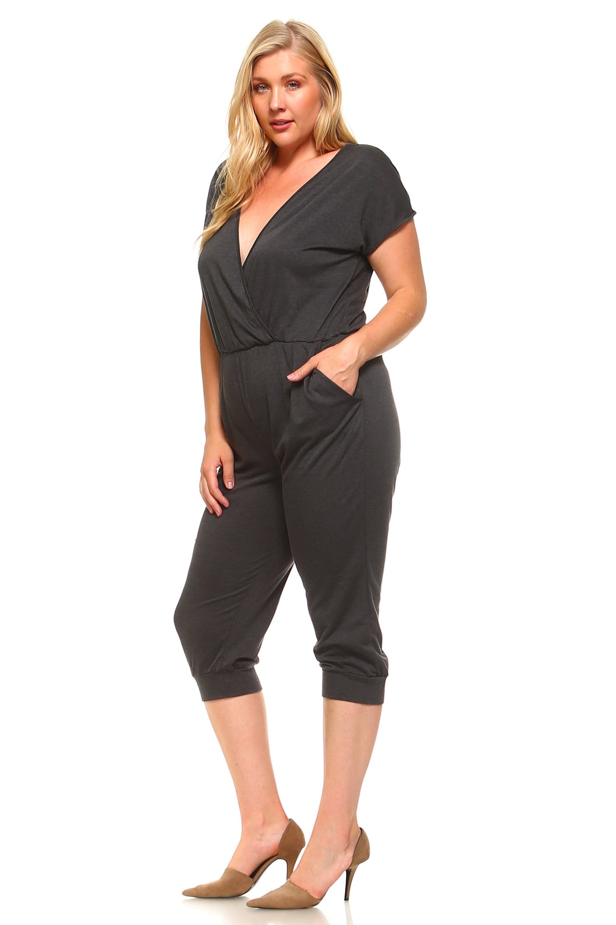 Women's Plus Size V-Neck T-shirt Jumpsuit - YuppyCollections