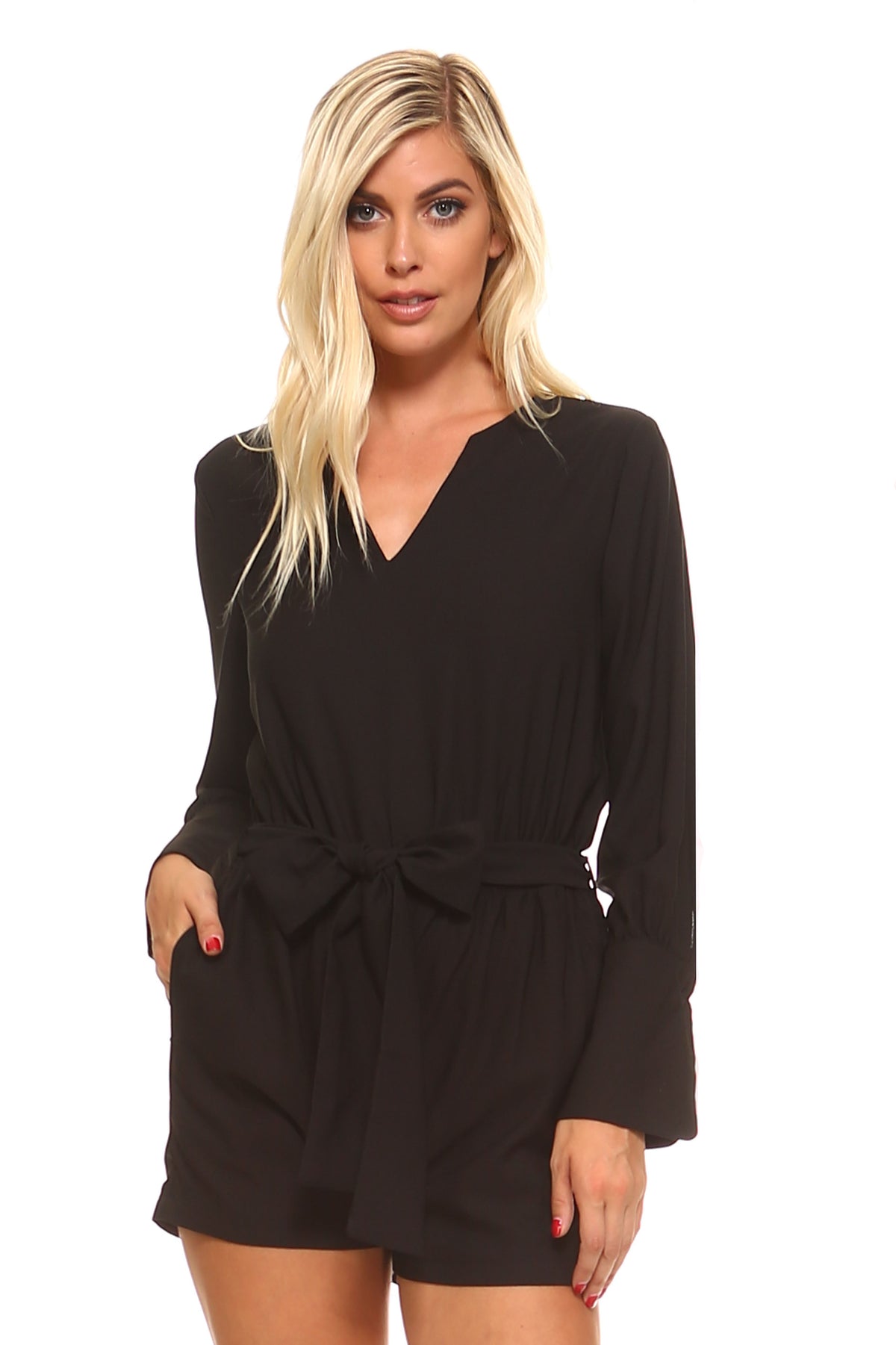 Women's Long Sleeve Tie Romper - YuppyCollections