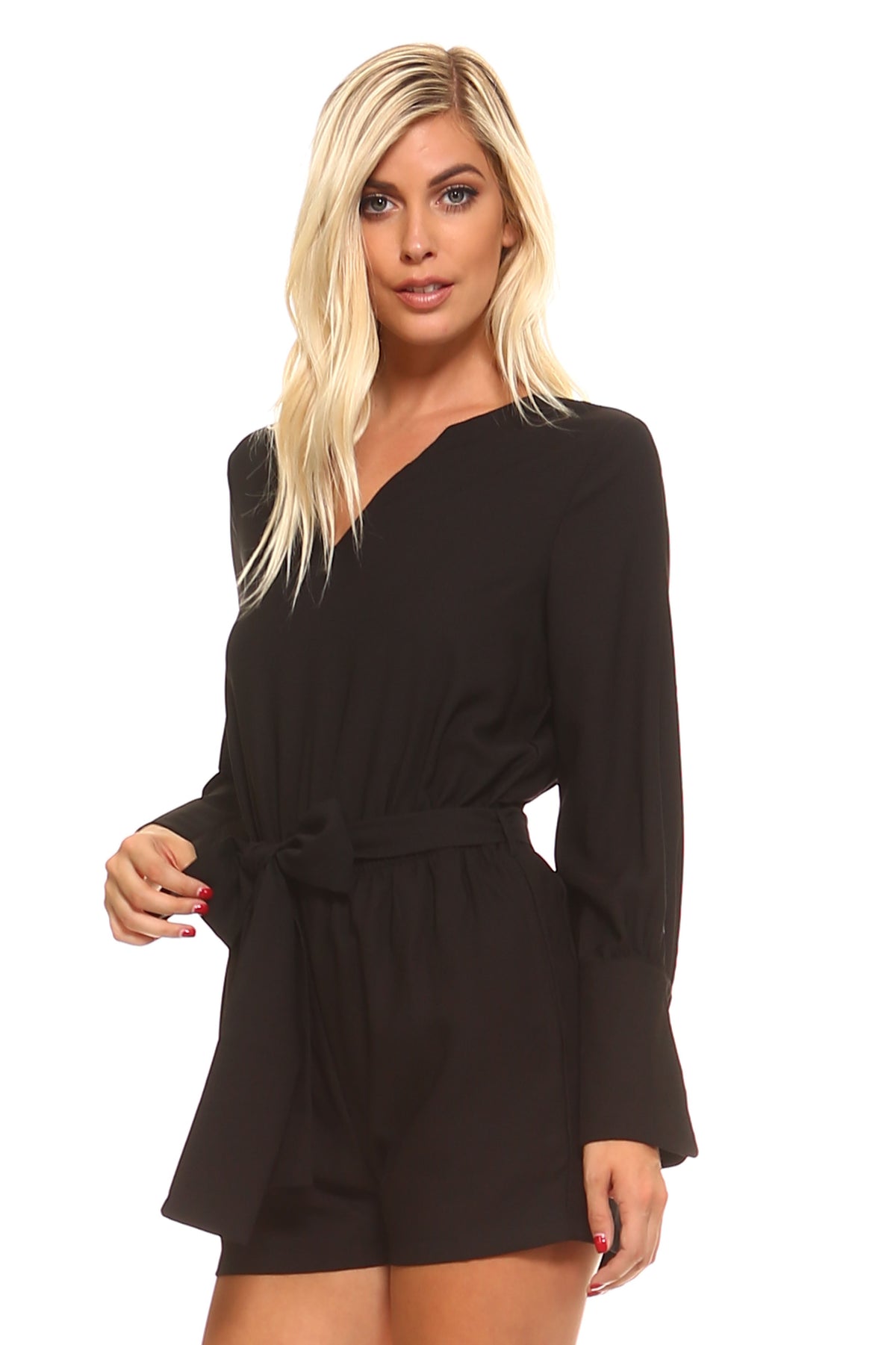 Women's Long Sleeve Tie Romper - YuppyCollections