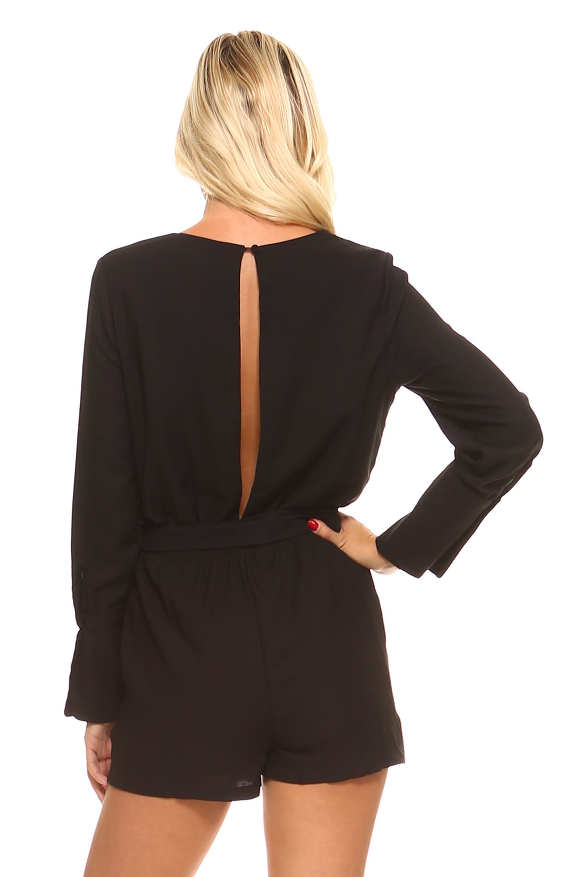 Women's Long Sleeve Tie Romper - YuppyCollections