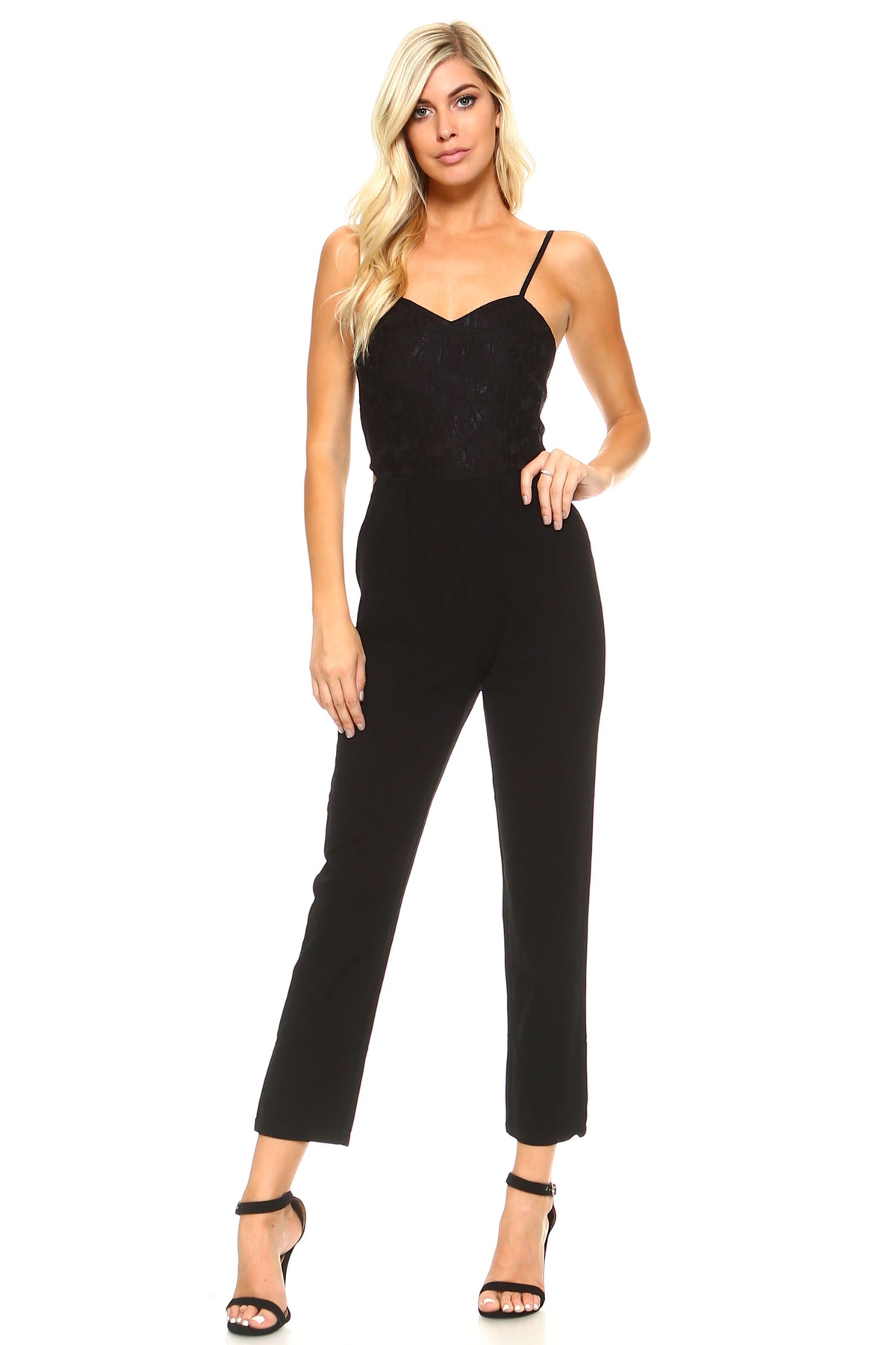 Women's Fitted Jumpsuit with Lace Bodice Detail - YuppyCollections