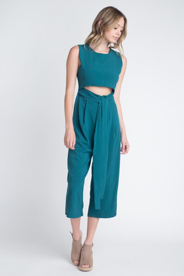 Women's Sleeveless Tie Jumpsuit with Slit - YuppyCollections