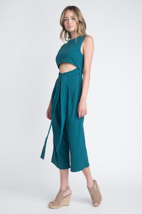 Women's Sleeveless Tie Jumpsuit with Slit - YuppyCollections