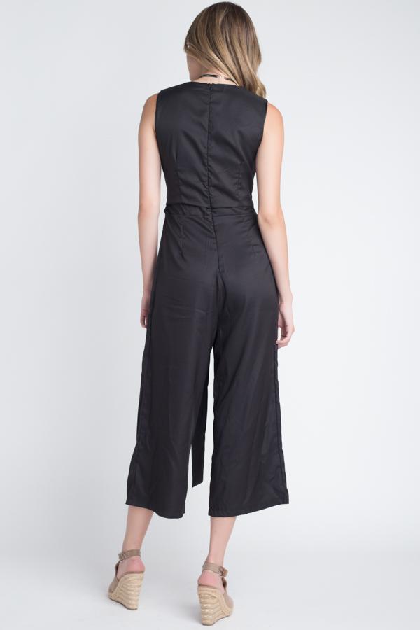 Women's Sleeveless Tie Jumpsuit with Slit - YuppyCollections