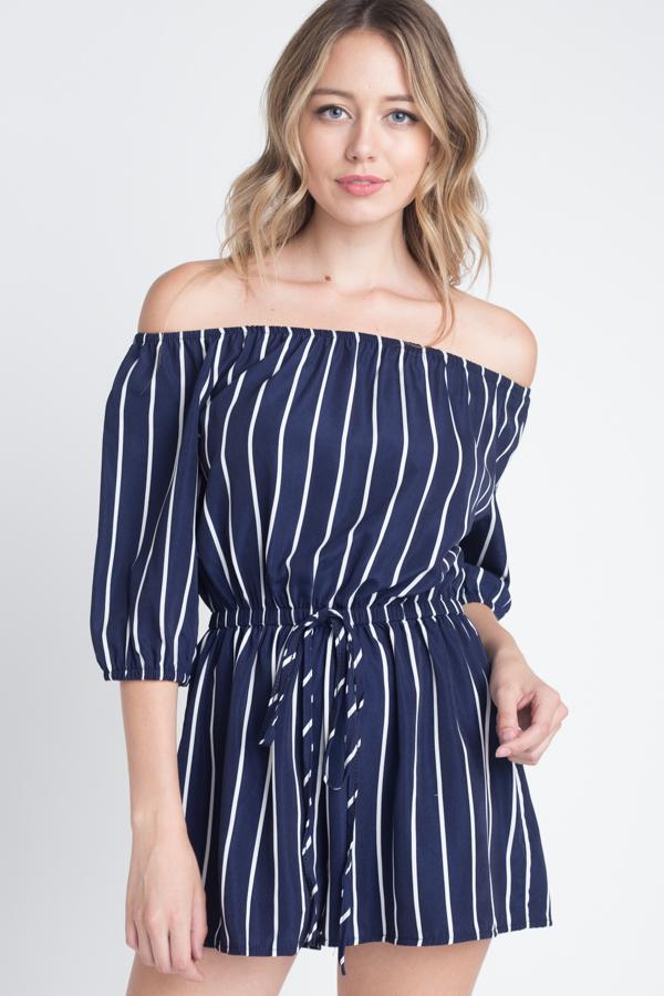 Women's Off Shoulder Stripe Romper - YuppyCollections