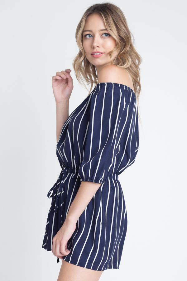 Women's Off Shoulder Stripe Romper - YuppyCollections