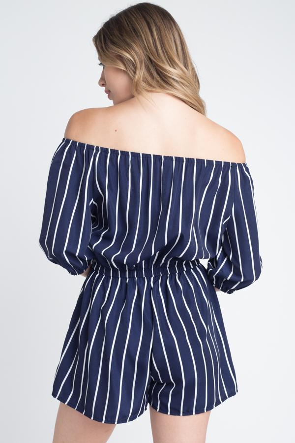 Women's Off Shoulder Stripe Romper - YuppyCollections