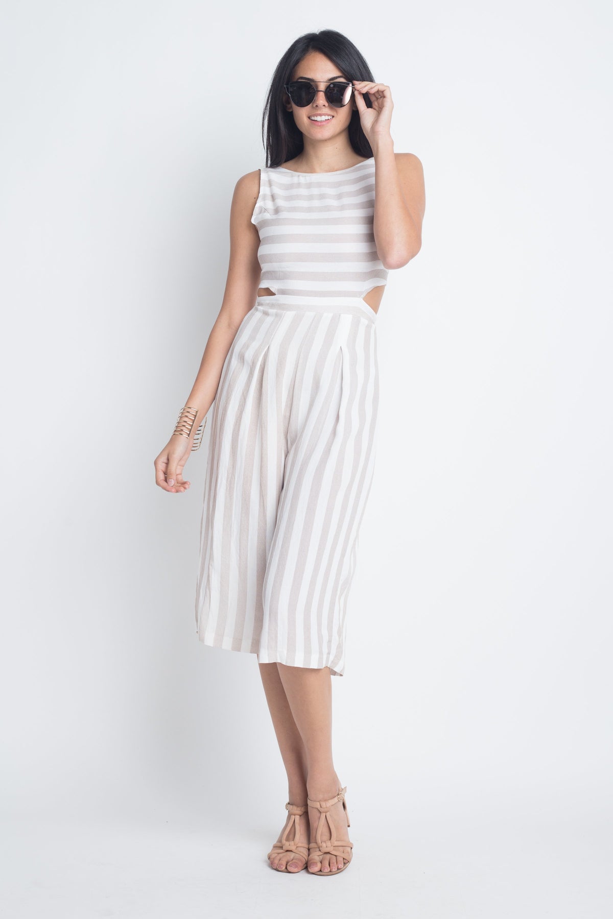 Women's Stripe Cut-Out Sleeveless Jumpsuit - YuppyCollections