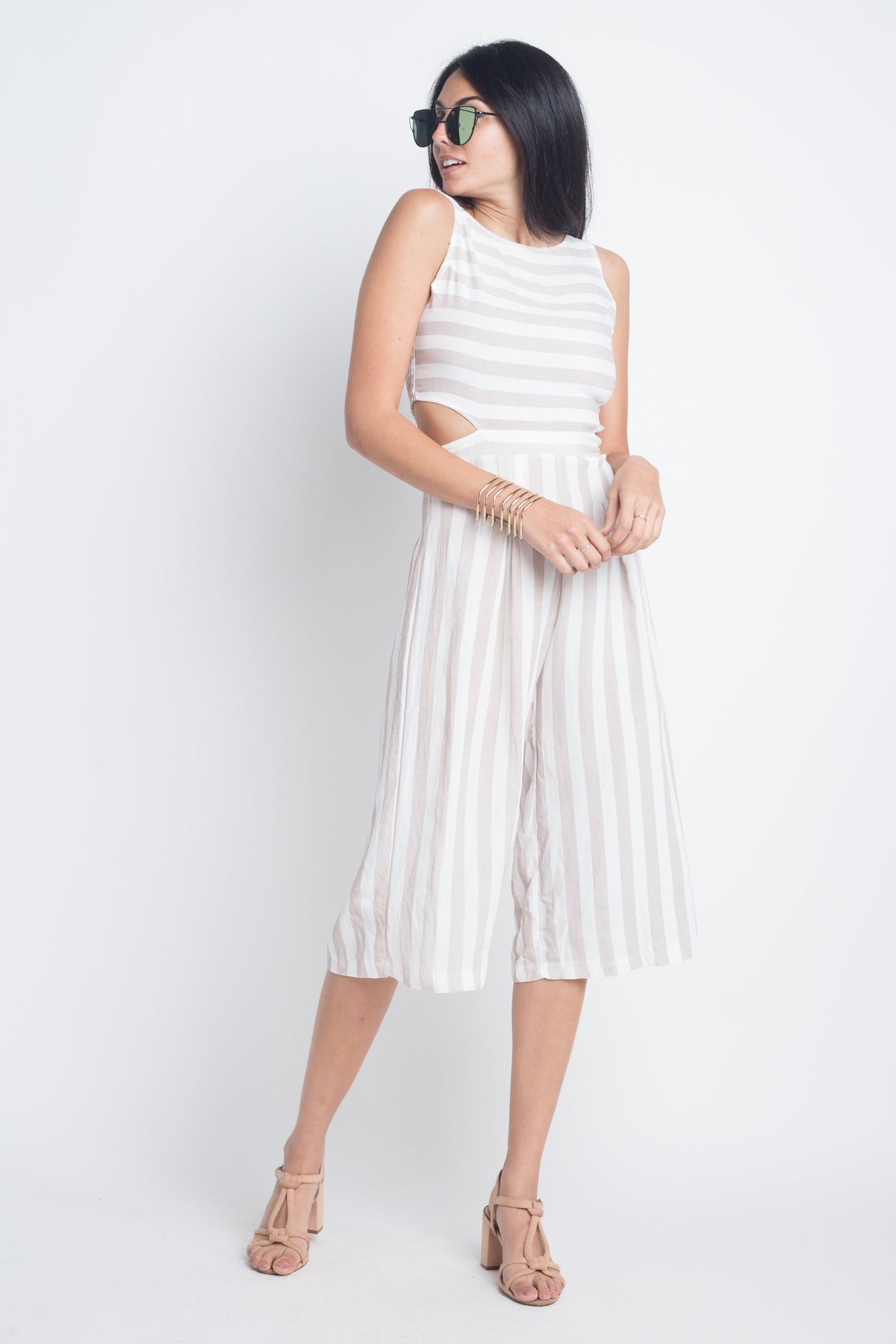 Women's Stripe Cut-Out Sleeveless Jumpsuit - YuppyCollections