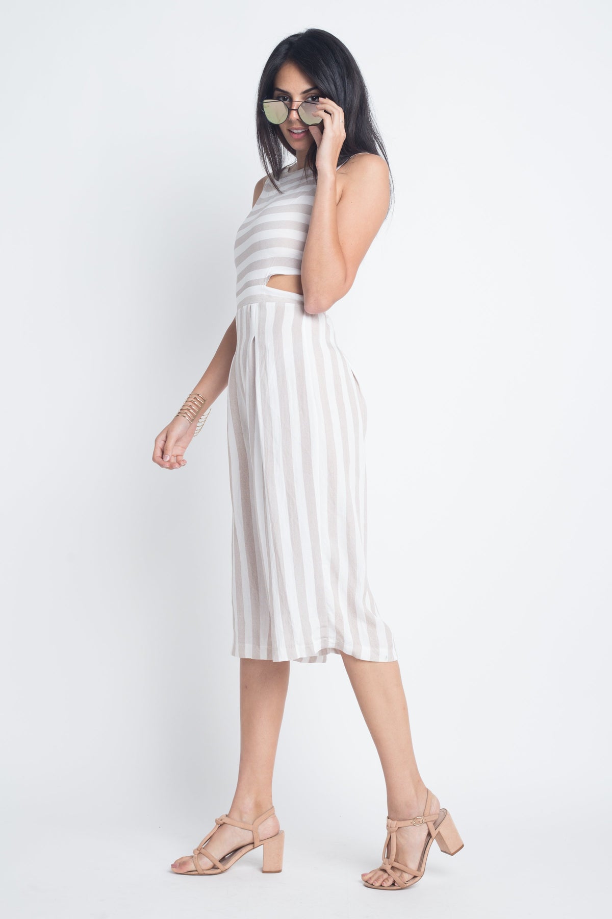 Women's Stripe Cut-Out Sleeveless Jumpsuit - YuppyCollections